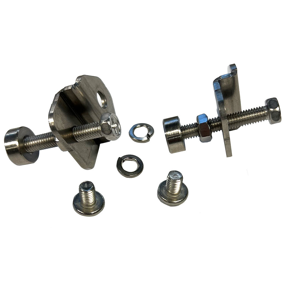 Stainless steel mounting hardware kit with bolts, nuts, and brackets for auto audio installation