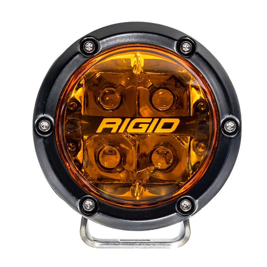 Rigid amber LED off-road light with black housing and mounting bracket