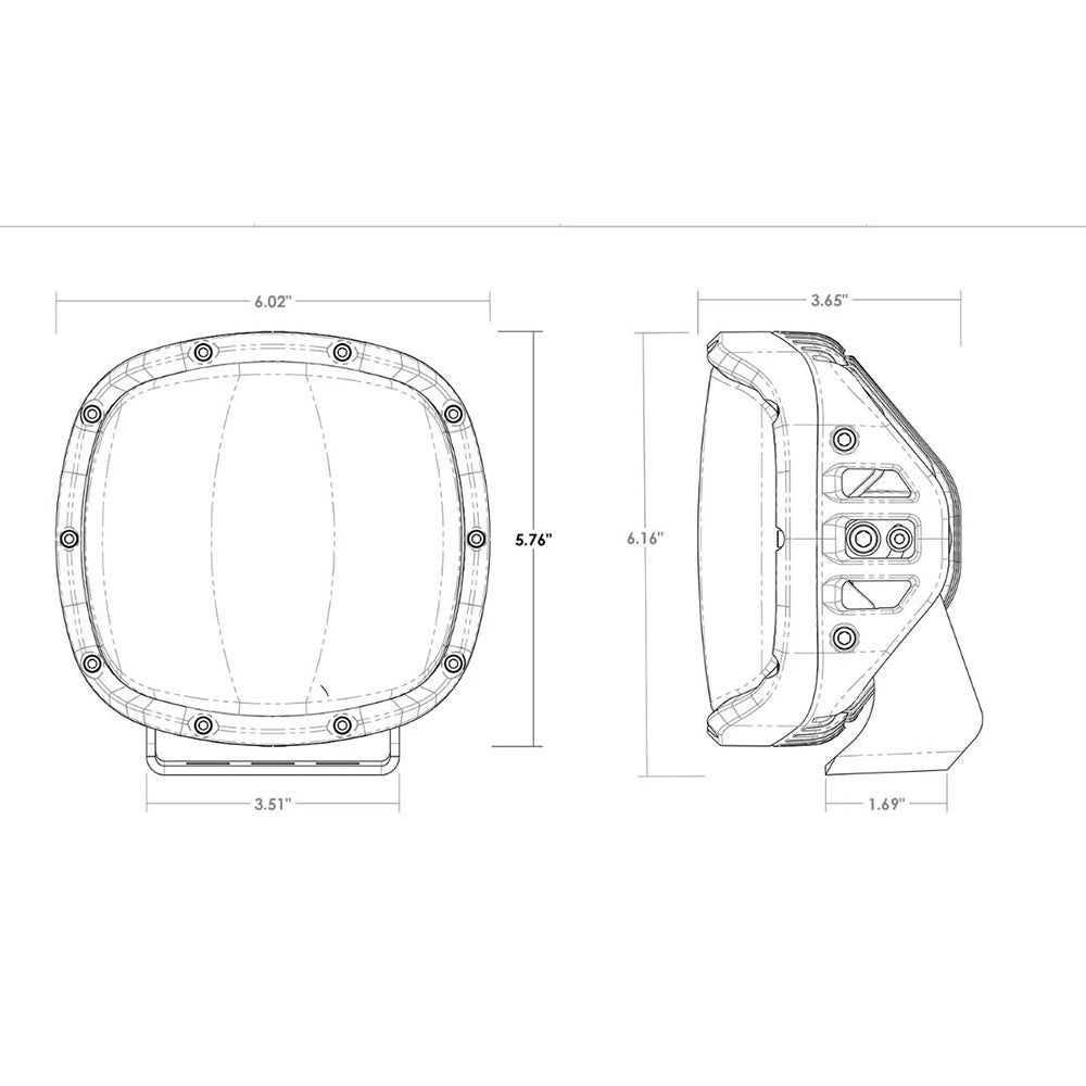 Technical diagram showing dimensions of a square LED light bar for auto installation