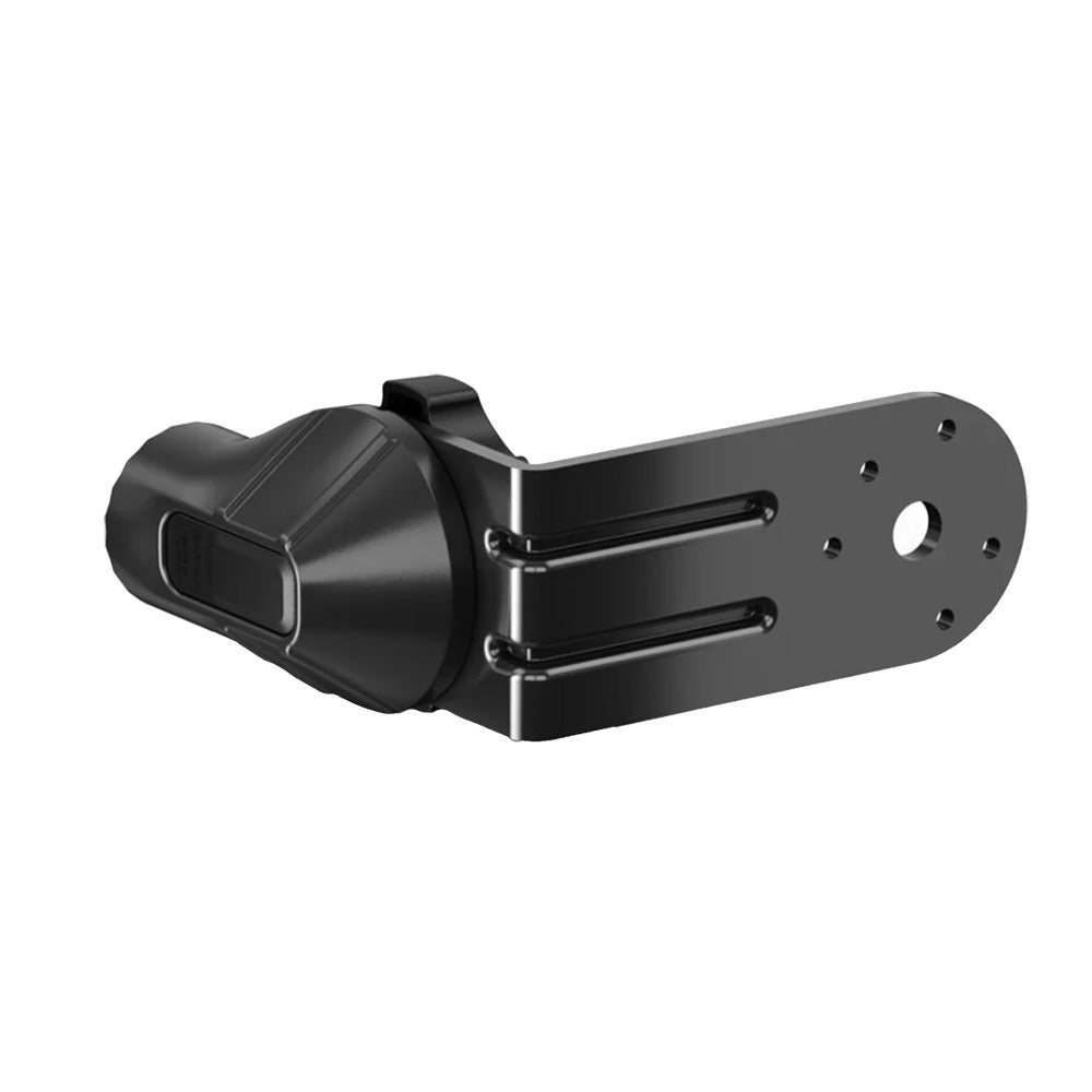 Black vehicle tow hitch receiver with mounting holes and locking mechanism