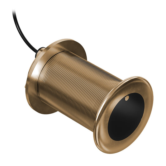 Gold marine underwater transducer with ribbed housing and black cable for boat sonar systems
