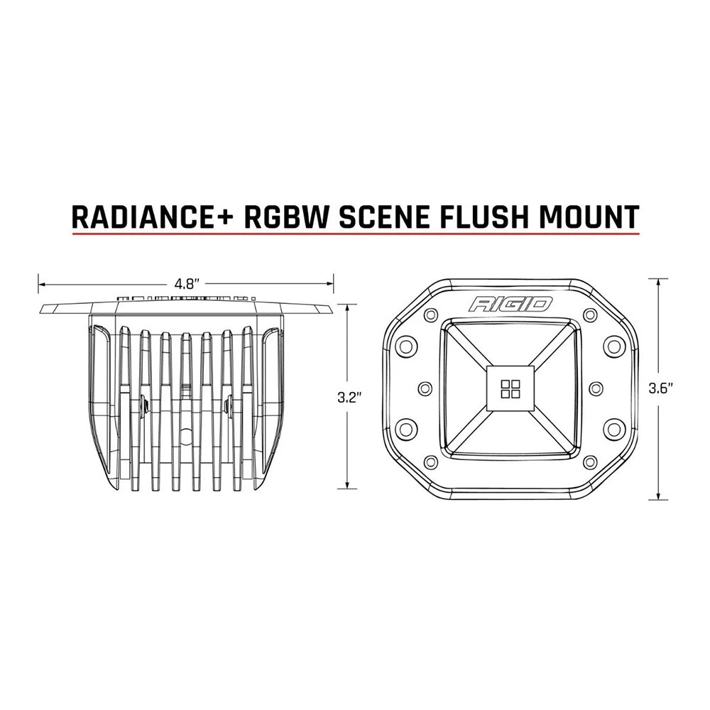 Rigid Radiance+ RGBW Scene Flush Mount light dimensions diagram for vehicle lighting installs