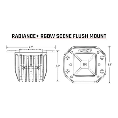 Rigid Radiance+ RGBW Scene Flush Mount light dimensions diagram for vehicle lighting installs
