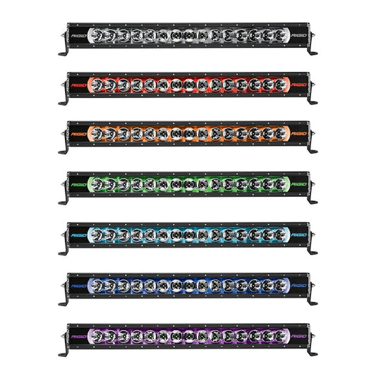 Rigid Industries LED light bars in multiple colors for off-road and automotive use