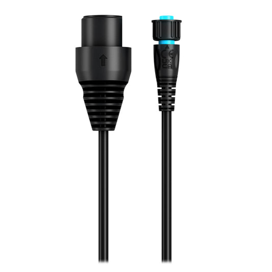 Black audio cable with male and female connectors, blue accent, for car audio systems