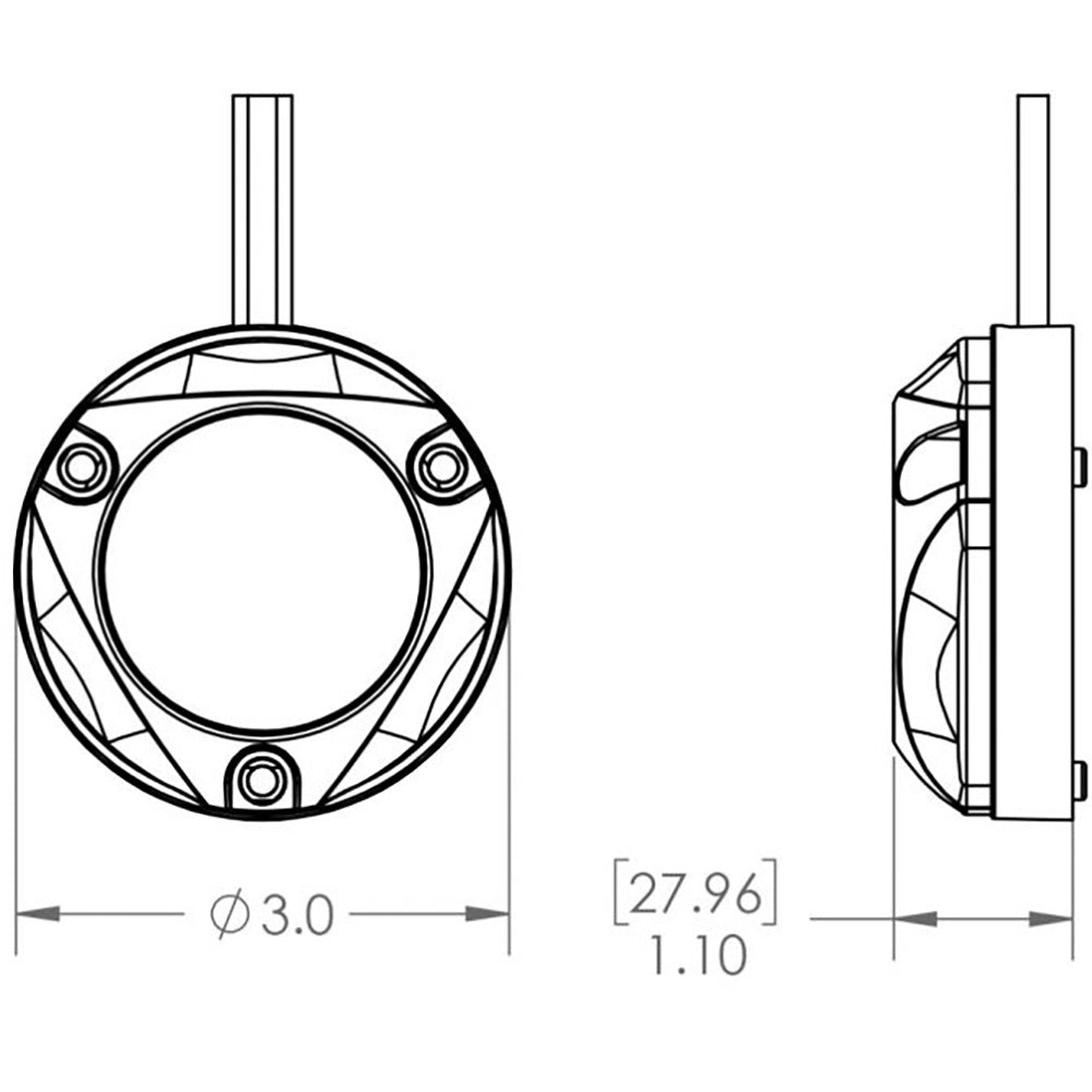 Technical diagram of circular automotive speaker component with 3.0 inch diameter and 1.10 inch depth