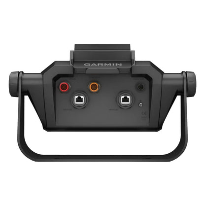 Garmin marine display rear panel with power and network ports for boat audio installation