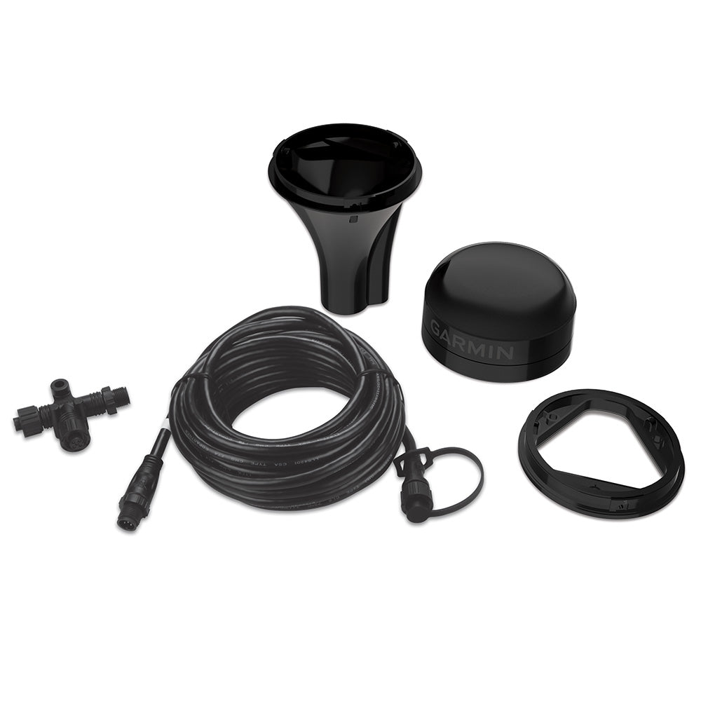 Garmin marine GPS antenna kit with mounting hardware and coiled cable for boat navigation systems