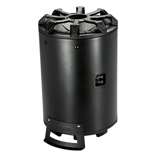 Kicker marine subwoofer with rugged black enclosure and mounting bracket for boat audio systems