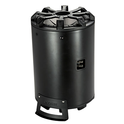 Kicker marine subwoofer with rugged black enclosure and mounting bracket for boat audio systems