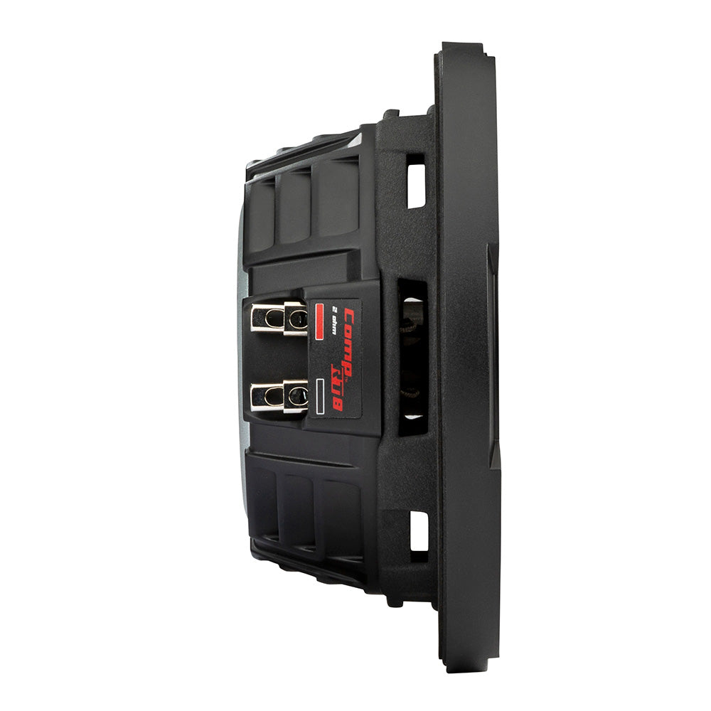 Comp RT8 car speaker rear view with 2 ohm terminals, ideal for auto audio installation