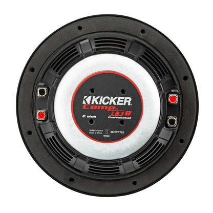Kicker Comp RT8 8-inch dual voice coil subwoofer with 2 ohm impedance for car audio systems