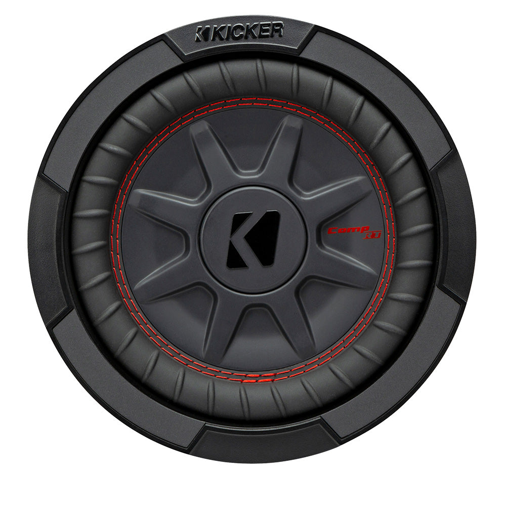 Kicker Comp RT subwoofer with red stitching, high-performance car audio bass speaker