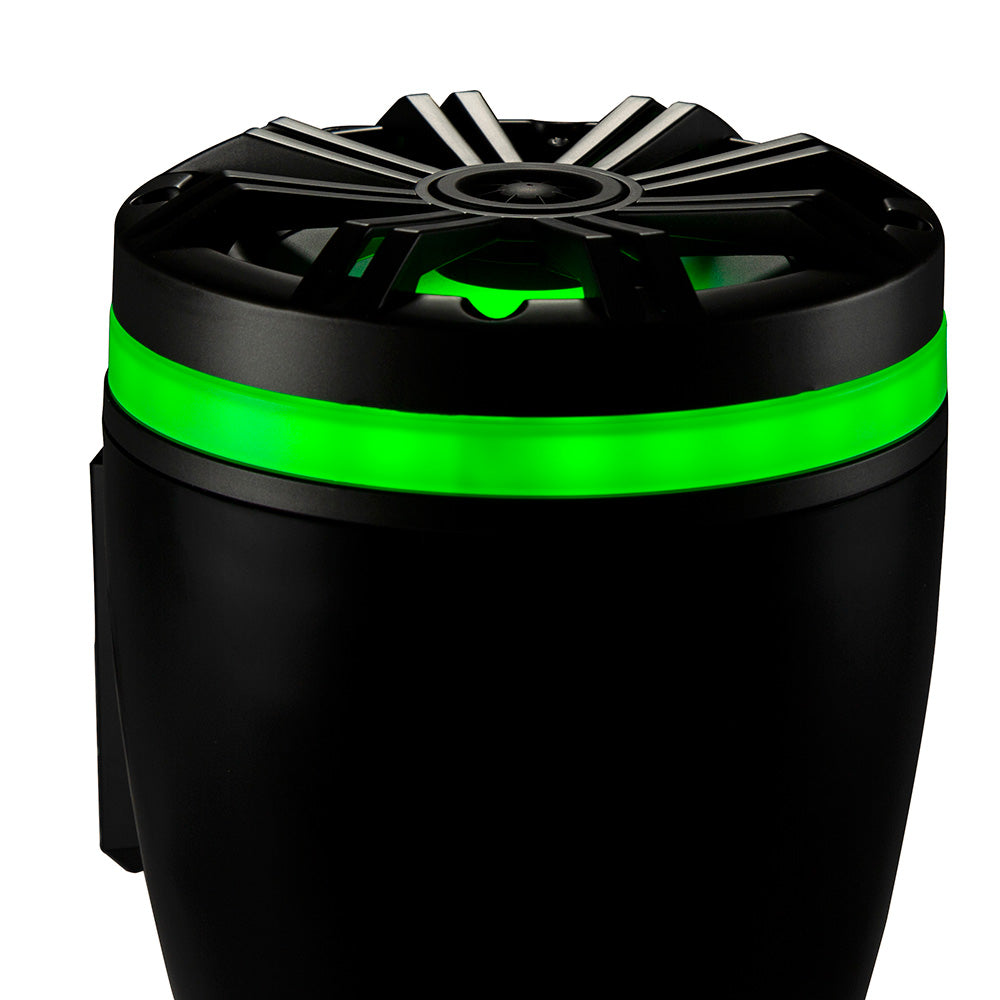 Black car speaker with green LED lighting, premium audio component for vehicle sound systems