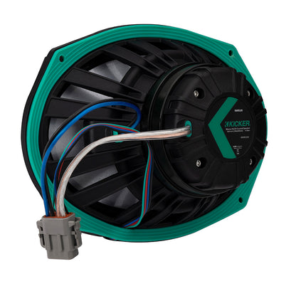 Kicker marine speaker with green trim and wiring, 6x9 inch coaxial audio component