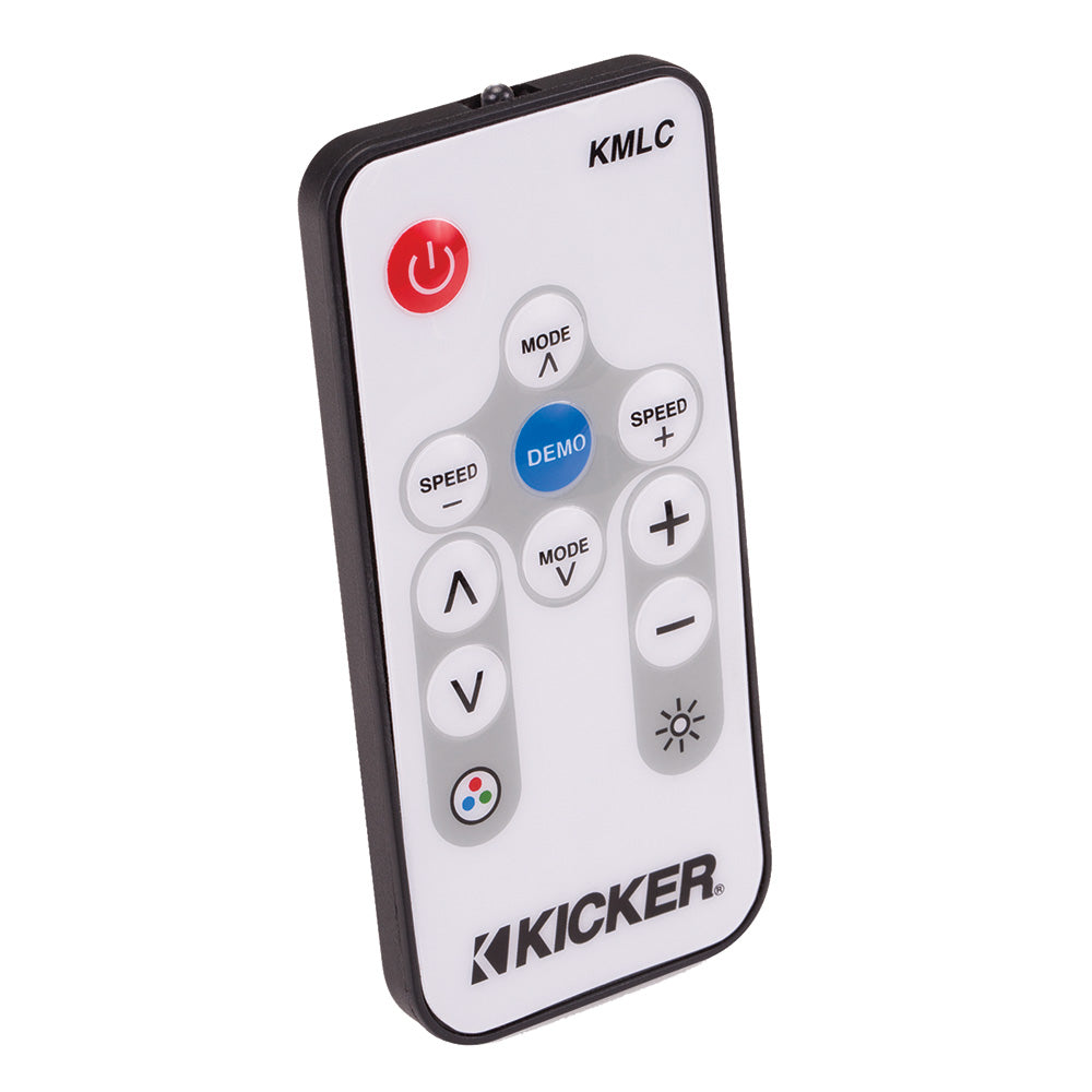 Kicker KMLC remote control for audio systems with mode, speed, and demo buttons