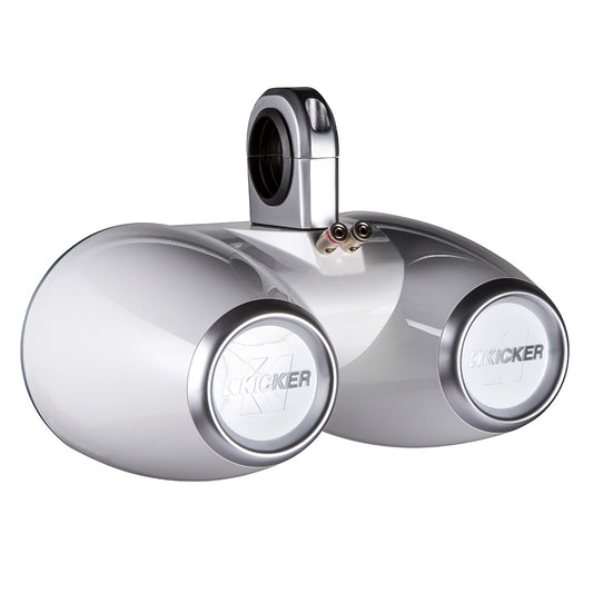 Kicker marine speaker with dual drivers and chrome finish for boat audio systems