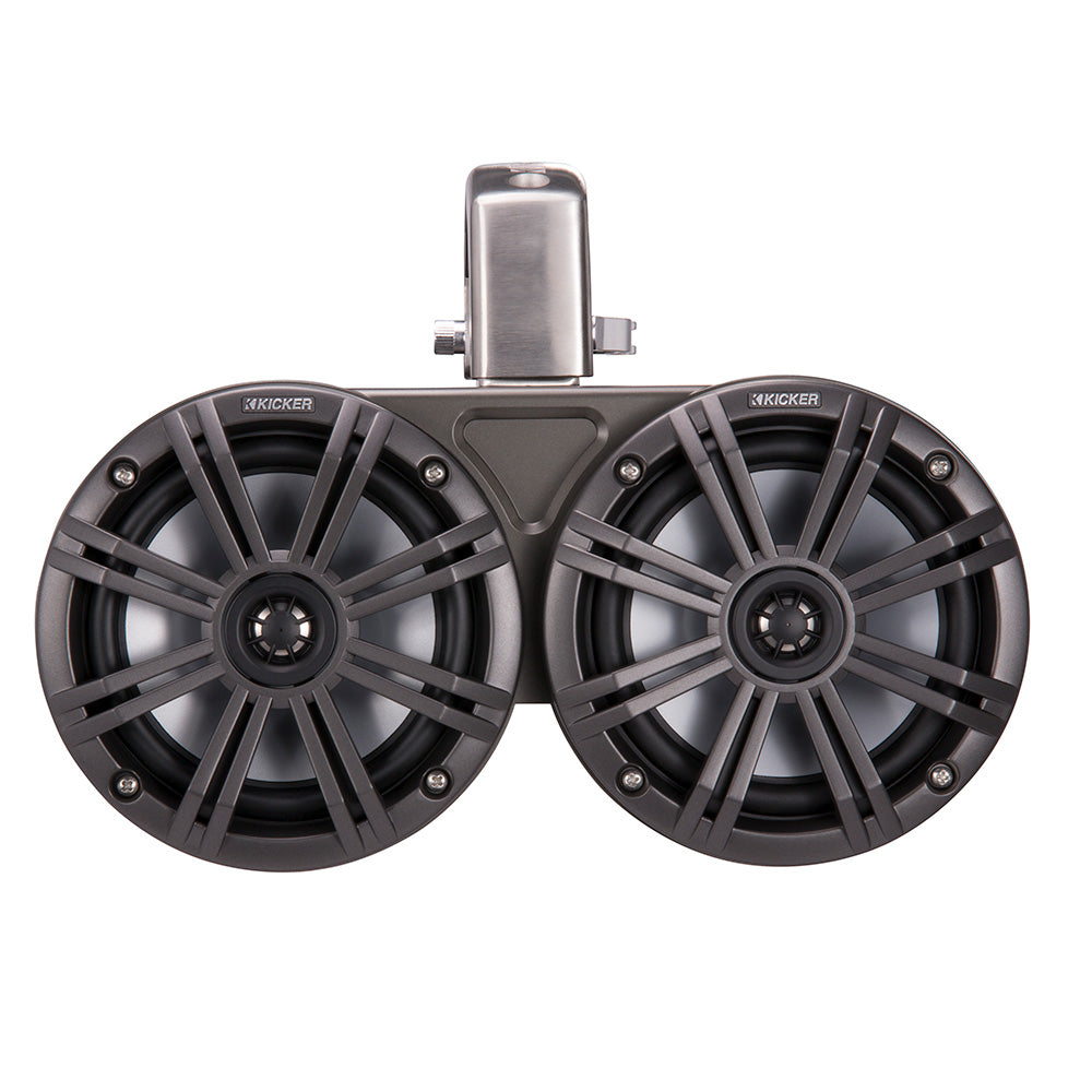 Kicker marine speakers with dual 6.5-inch drivers and stainless steel mount for boat audio systems