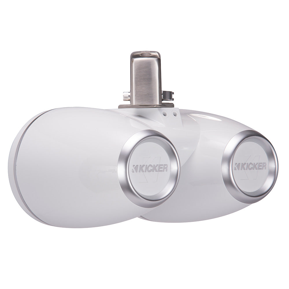 White Kicker marine speakers with stainless steel mounts for boat audio systems