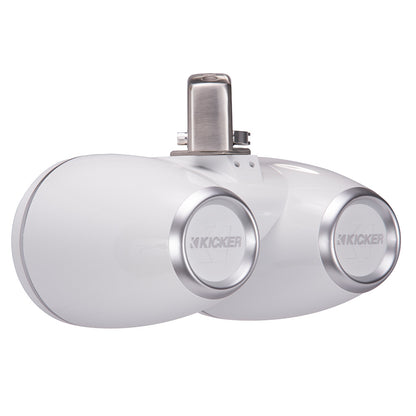 White Kicker marine speakers with stainless steel mounts for boat audio systems