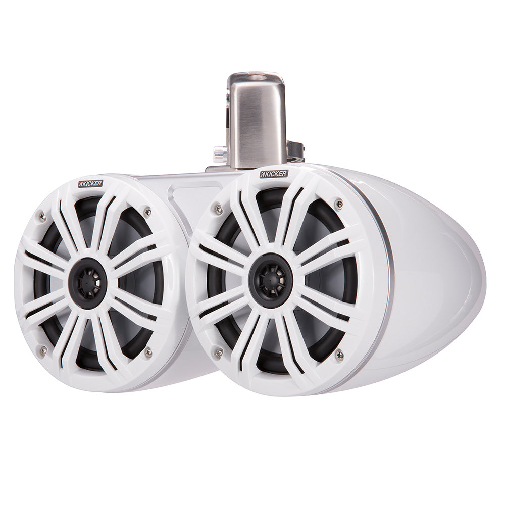 White Kicker marine speakers with dual cone design for boat audio systems