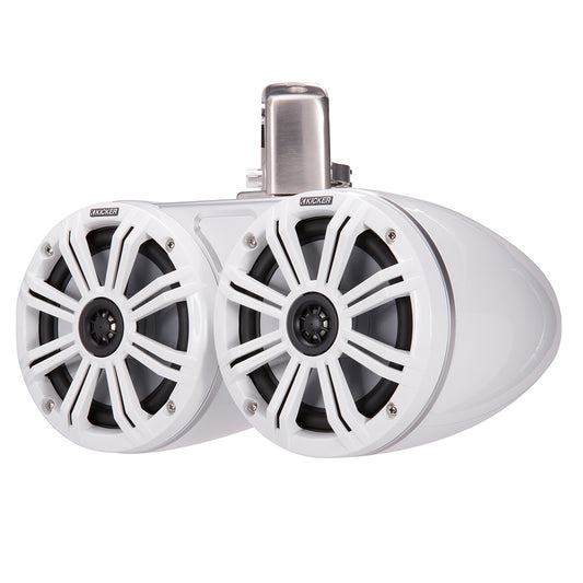White Kicker marine speakers with dual cone design for boat audio systems