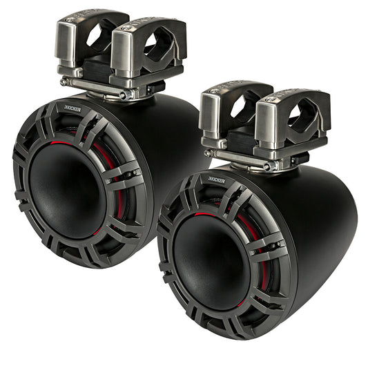 Kicker marine speakers with rugged mounts, ideal for boat audio systems and outdoor use