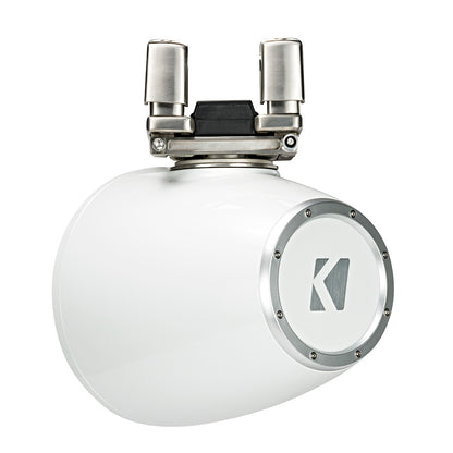 White Kicker marine speaker with stainless steel mount, ideal for boat audio systems