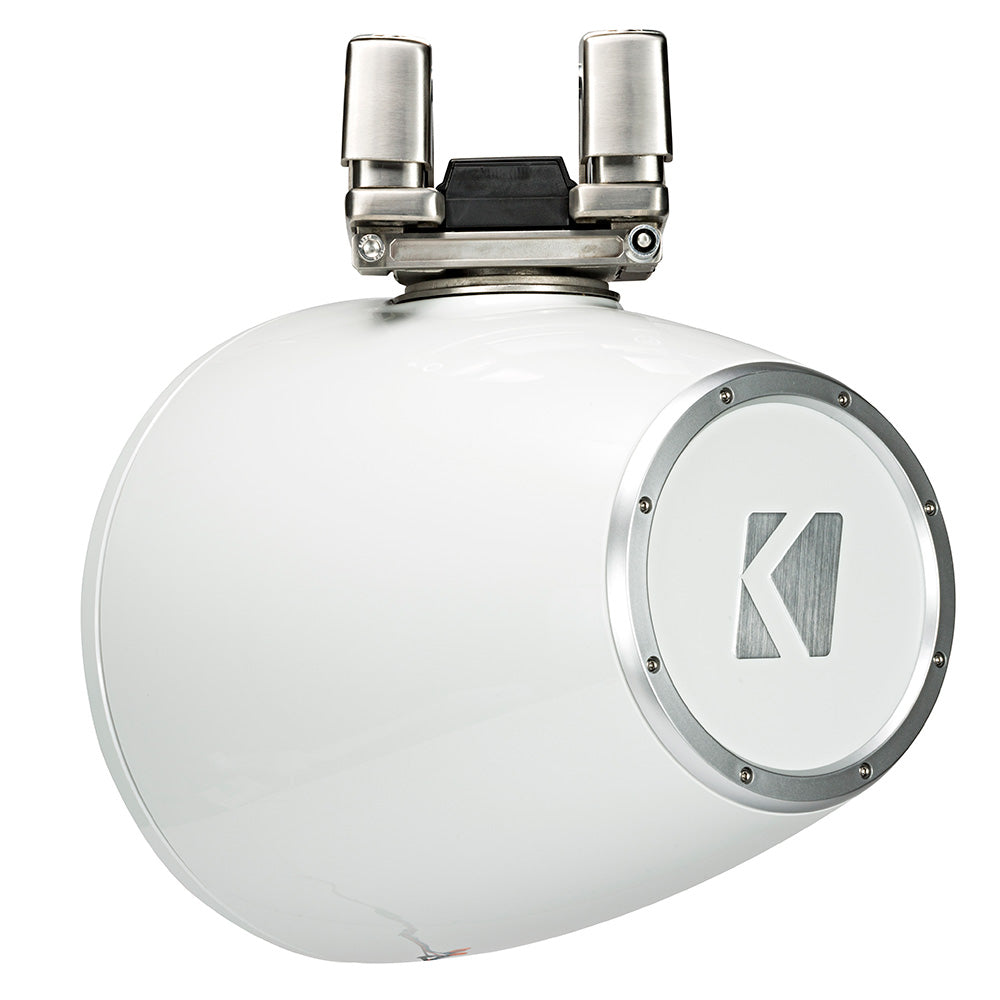 White Kicker marine speaker with stainless steel mount, ideal for boat audio systems