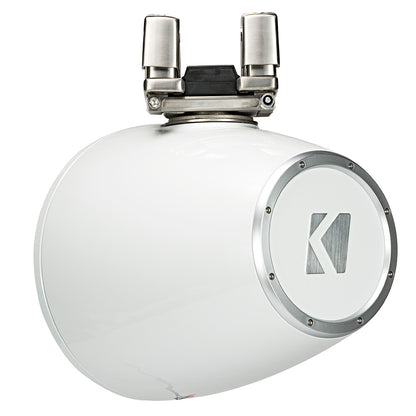 White Kicker marine speaker with stainless steel mount, ideal for boat audio systems