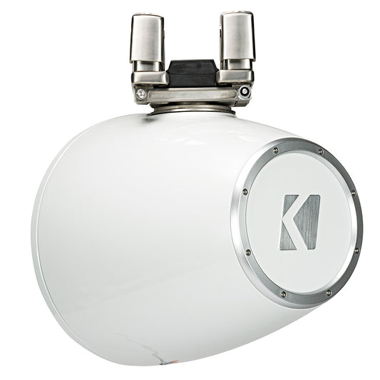 White Kicker marine speaker with stainless steel mount, ideal for boat audio systems
