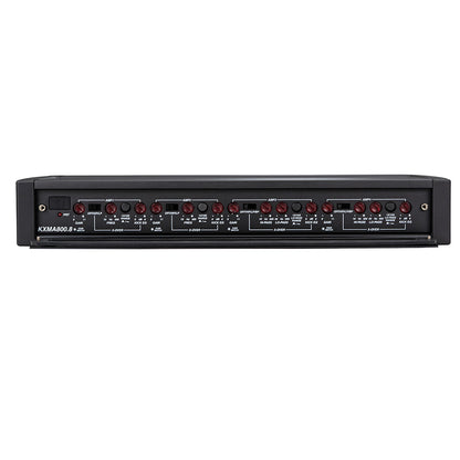 KXMA800.8 car audio amplifier with red knobs and crossover controls for high-quality vehicle sound system installation