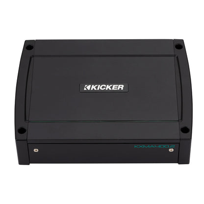 Kicker KXMA400.2 marine amplifier for car audio systems, compact black design with teal model text