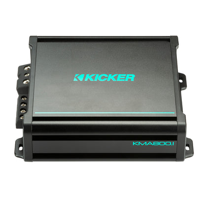 Kicker KMA800.1 car amplifier with teal branding, ideal for high-quality audio installation