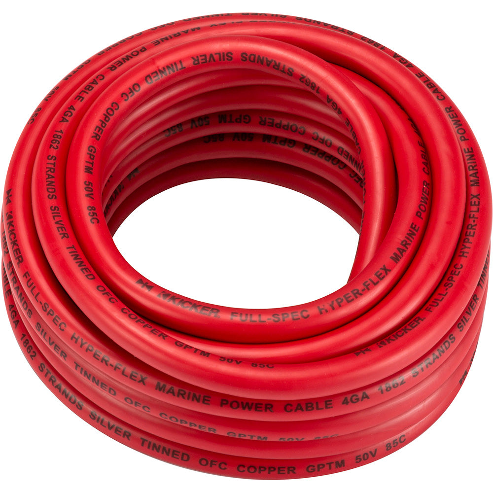 Red Kicker 4GA marine power cable, tinned OFC copper, hyper-flex for car audio installation