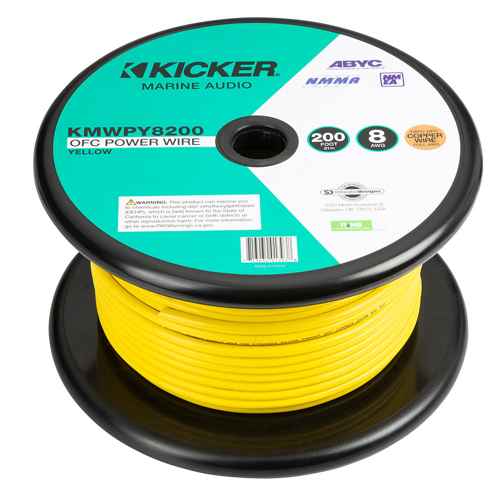 Kicker KMWPY8200 8 AWG yellow OFC power wire for marine audio systems, 200 ft spool