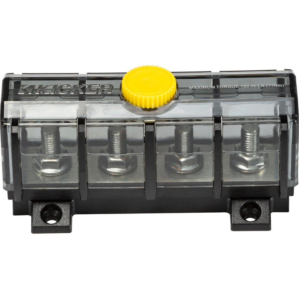 Kicker 4-way power distribution block with yellow cap, for car audio systems