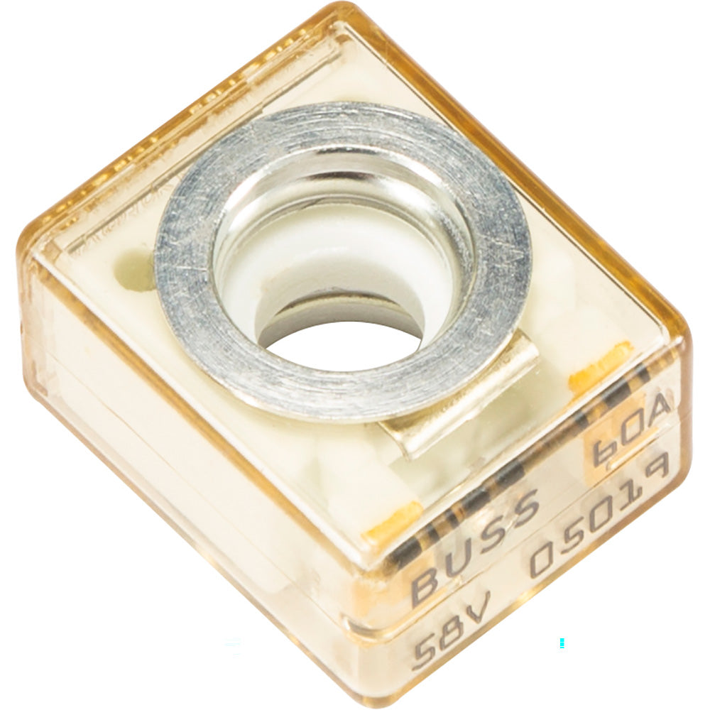 60A automotive fuse with 58V rating, transparent housing, metal terminal for car audio systems