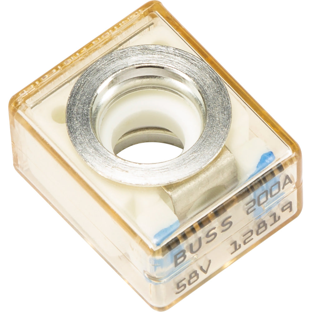 200A automotive fuse with 58V rating, clear housing for car audio systems