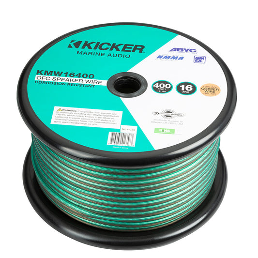 Kicker KMW16400 16 AWG marine speaker wire, 400 ft, corrosion-resistant OFC copper, for audio installs