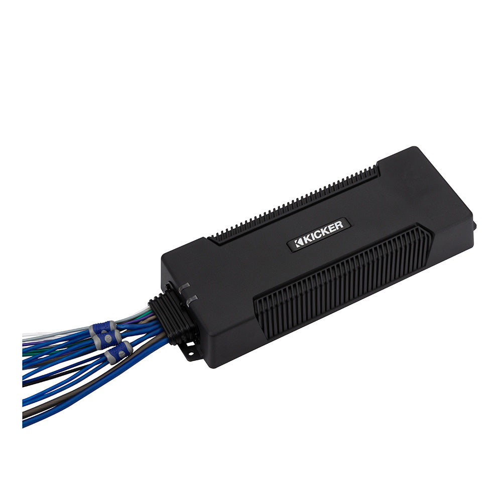 Kicker amplifier with multi-colored wiring for car audio installation