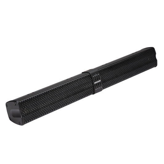 Kicker marine speaker bar with black grille and control panel, ideal for boat audio systems