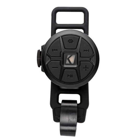 Black Kicker marine audio remote control with volume and track buttons for boat stereo systems