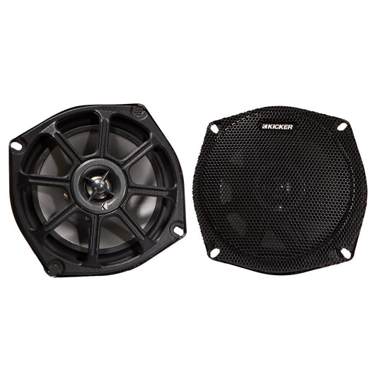 Kicker marine speakers with protective grille, ideal for boat audio systems
