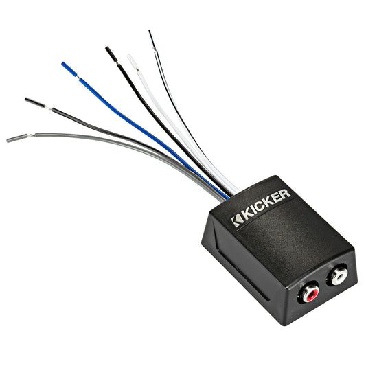 Kicker RCA adapter with color-coded wires for car audio installation
