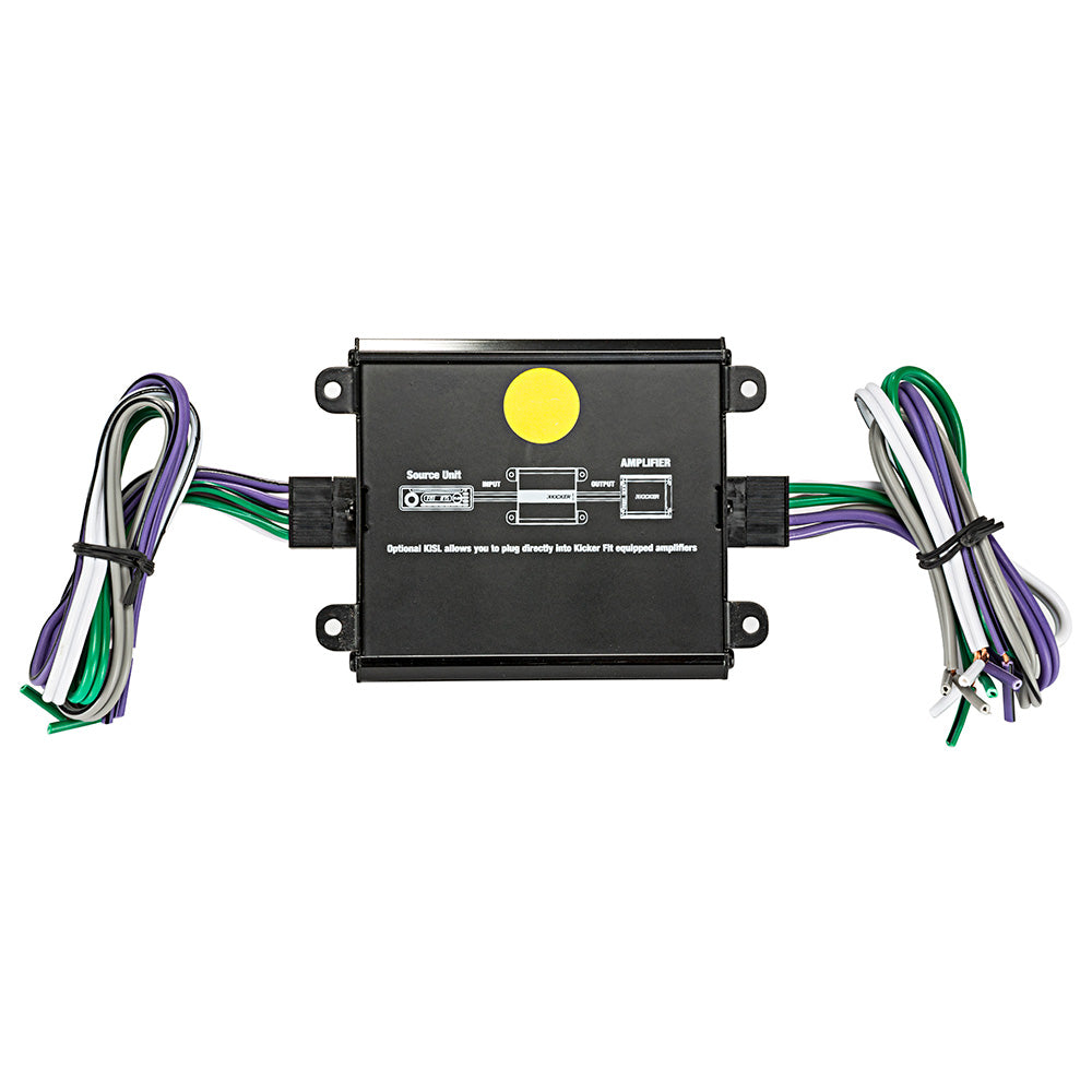 Kicker Fit amplifier wiring harness with color-coded cables for car audio installation