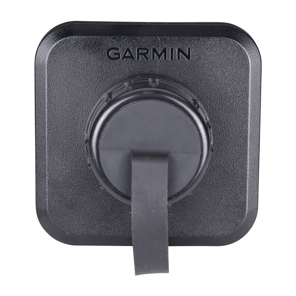 Garmin black mounting bracket with circular base and strap for secure device installation