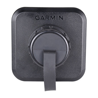 Garmin black mounting bracket with circular base and strap for secure device installation