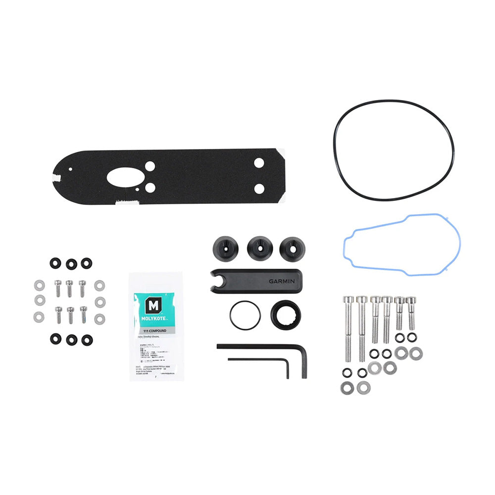 Garmin marine mount kit with hardware, gaskets, and Molykote lubricant for boat electronics installation