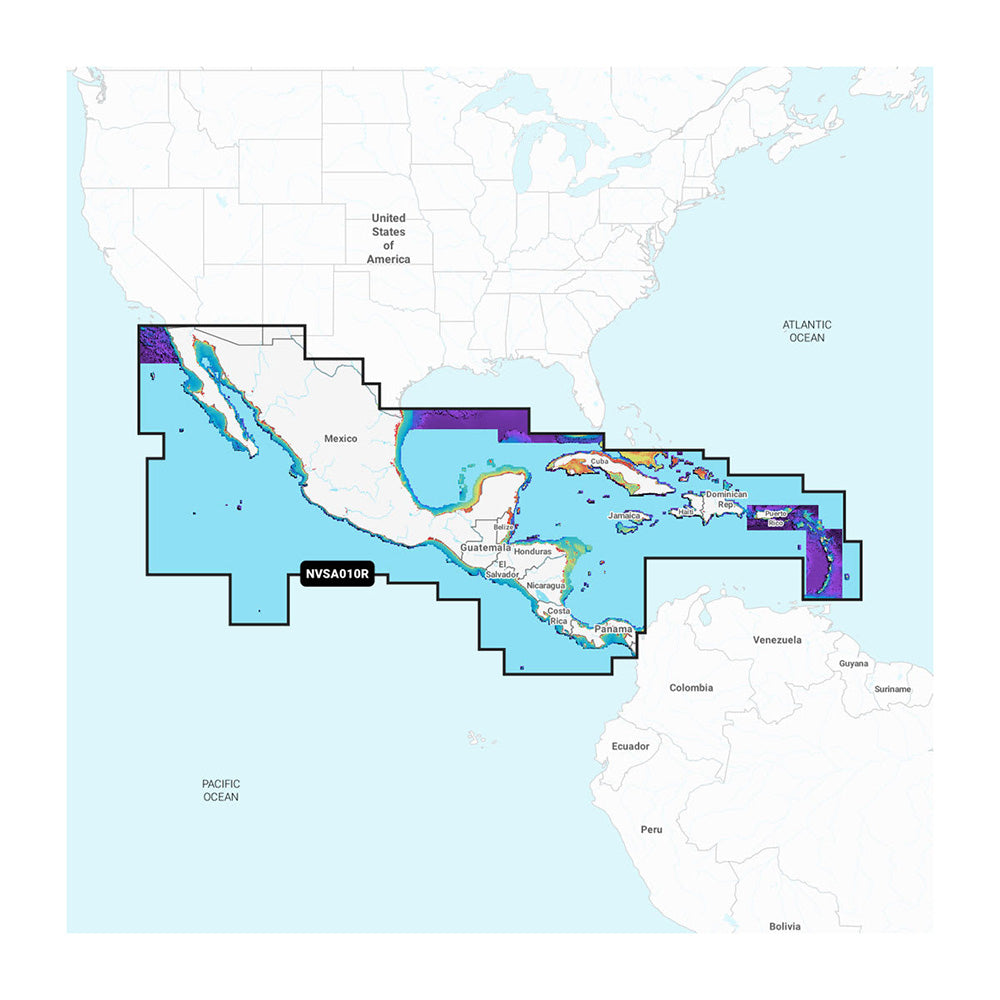 NVSA010R marine navigation map covering Mexico, Caribbean, Central America, and U.S. coastal waters